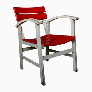 Vintage Red and White Wooden Country Armchair, 1950s