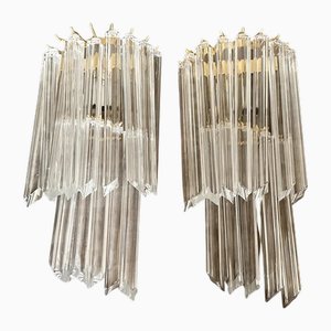 Mid-Century Modern Wandleuchten aus klarem Muranoglas im Stil von Venini, 1970er, 2er Set