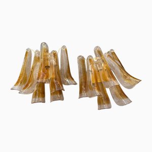 Mid-Century Modern Clear and Brown Petal Murano Glass Wall Sconces from La Murrina, 1970s, Set of 2
