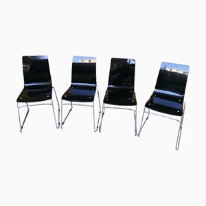 Acrylic Glass and Steel Stackable Chairs, 1990s, Set of 4