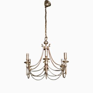Silver-Plated 6-Arm Chandelier, 1940s