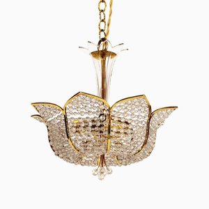 Medium Sized Crystal Glass Tole Chandelier Light by Palwa, Germany, 1970s