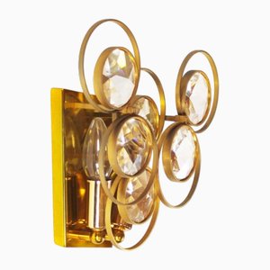 Polished Brass and Crystal Glass Wall Lamp attributed to Palwa, Germany, 1970s