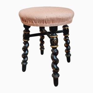 Napoleon III Hocker mit lackierten Beinen & rosa gepolstertem Sitz, 19. Jh.