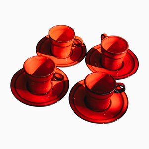 Red Plate and Teacup Set from Jasba Keramik, Set of 4