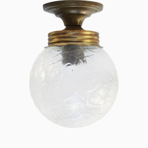 British Clear Reeded Glass Flush Mount Ceiling Lamp