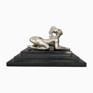 Ernst Fuchs, Sphinx, 1994, Silver on Marble Base
