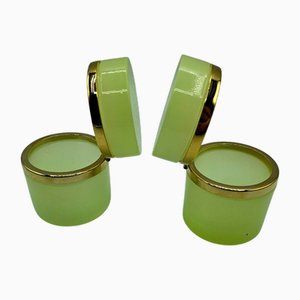Antique Bohemian Uranium Crystal Cylindrical Boxes, 1920s
