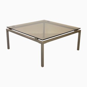 Square Coffee Table in Steel and Smoked Glass, 1970s