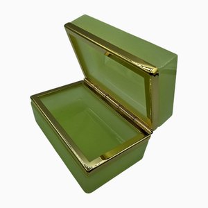 Rectangular Box in Opaline Glass and Polished Bronze Frame, 1920s