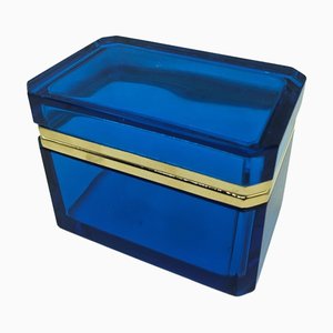 Böhmische Dose aus tiefem Saphirblauem Kristallglas, 1930er