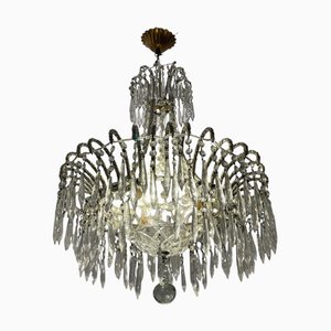 White Crystal Beaded Chandelier, 1960s
