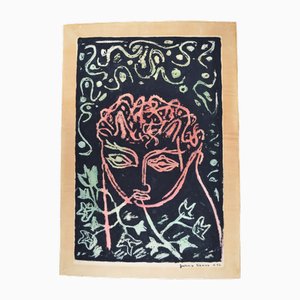 Guillain Siroux, Visage Rose, Technique Mixte, 1950s