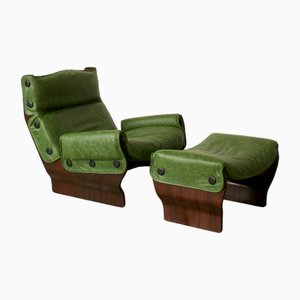 Set of Canada Leather Armchair and Ottoman by Osvaldo Borsani