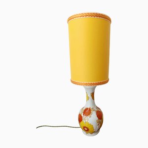 Lamp with Flowers and Custom Leather Lampshade, 1970s
