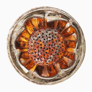 Round Orange Flower Sun Pottery Wall Lamp, Denmark, 1960s