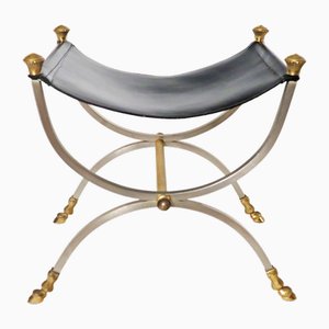 Neoclassical Rivival French Bench with Lether Seat attributed to Maison Jansen