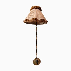 Stehlampe mit Lampenschirm aus Stoff & Samt, 1950er
