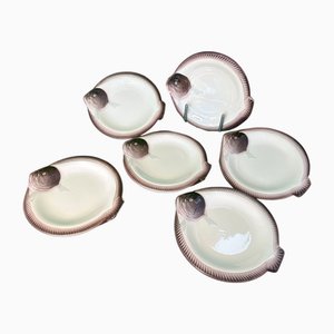 Hand Painted Plates Copenhague by Longwy, 1970s, Set of 6