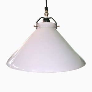 Pendant in Opal White Glass and Enamelled Metal, 1970s