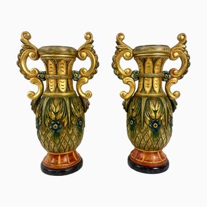 Neoclassical Polychrome Hand Painted Vases, 1980s, Set of 2