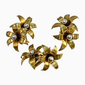 Appliques Murales Flowers Vintage en Laiton de Maison Jansen, 1960s, Set de 3