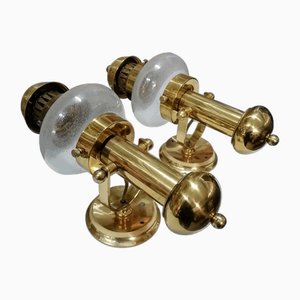 Wall Sconces in Blown Glass and Brass, 1950s, Set of 2