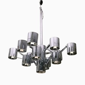Lampadario in acciaio a 13 luci attribuito a Gaetano Sciolari, anni '70