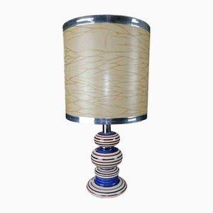 Ceramic Table Lamp with Circular Stripes and Laminated Paper Lampshade, 1970s