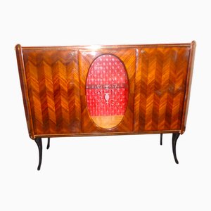 Mueble de bar con motivo de espina y revestimiento prismático atribuido a Paolo Buffa, años 50
