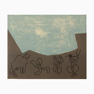Pablo Picasso, Bacchanal, Musiker und Stier, Linolschnitt, 1962