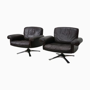 Set of Vintage DS-31 Swivel Armchairs in Brown Leather from de Sede
