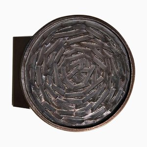 Round Push and Pull Door Handle in Bronze with Spiral Relief, 1970s