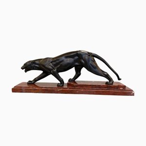 Black Panther Statue with Red Marble Base, 1920s
