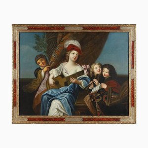 After J-F Courtin, The Zither Player, 1850, Oil on Canvas, Framed