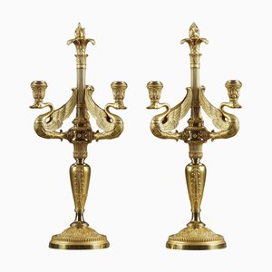 Three-Light Torches in Chased and Gilded Bronze by Barbedienne, 1860, Set of 2