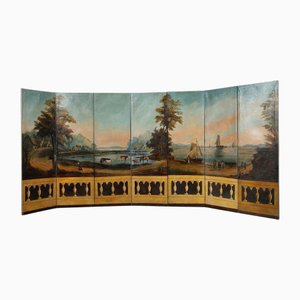 Französischer Wandschirm aus bemalter Leinwand, 1830er