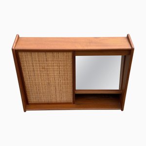Mid-Century Modern Danish Teak and Cane Wall Vanity Cabinet, 1960s