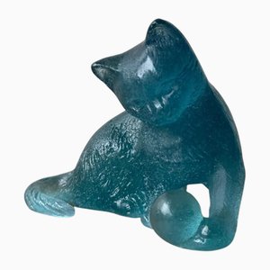 France Cat Playing with Glass Paste Ball from Daum