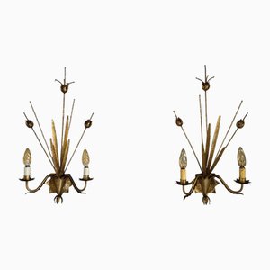 Apliques de metal dorado Mid-Century en forma de espiga de trigo. Juego de s