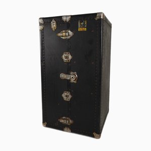 Malle de Voyage Belber Antique en Cuir Noir, 1920s