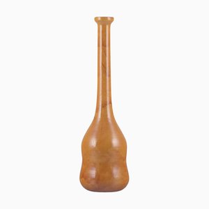 Floor Vase in Ceramic with Narrow Neck in Ochre Yellow Glaze, Biot, France, 1960s
