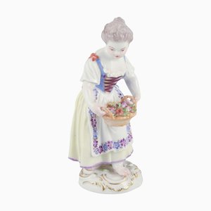 Porcelain Figurine of Girl with Basket from Meissen, Germany, 1900s