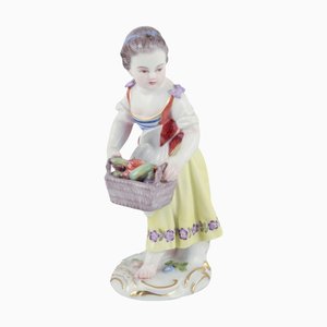 Porcelain Figurine of Girl with Basket from Meissen, Germany, 1900s