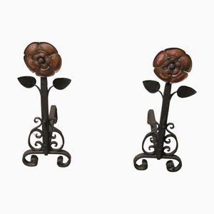 Morillos de hierro y cobre de Arts and Crafts grandes, 1880. Juego de 2