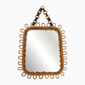 Miroir Mural Mid-Century en Rotin et Bambou par Franco Albini