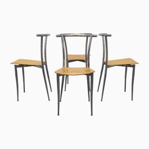 Chaises de Salle à Manger Postmodernes en Chrome et Contreplaqué de Segis, 1990s, Set de 4