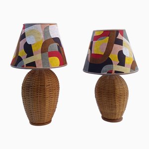 Woven Wicker Lamps, 1970s, Set of 2