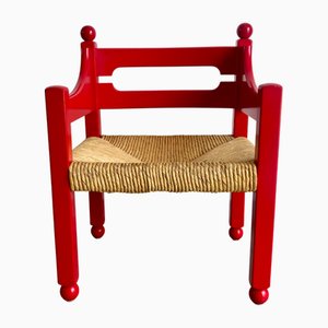 Italian Beech and Straw Armchair, 1960s