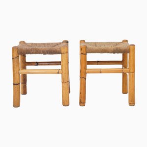Stools in Rattan and Woven Straw, 1960s, Set of 2